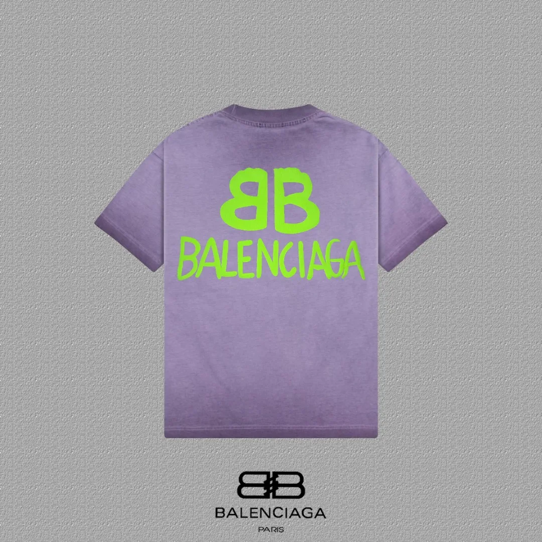 P90✨🔥 [balenciaga] 2026FW Paris luminous foam letter short-sleeved T-shirt Premium 26s double yarn 300g fabric, washed with water spray, aged and frayed, color: washed brown, washed Purple, washed Gray Size: S M L XL 2XL